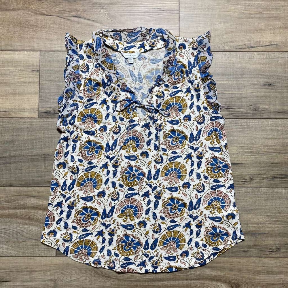 Lucky Brand Womens SL Mixed Media Tie Neck Flutter Top Size Size Medium‎